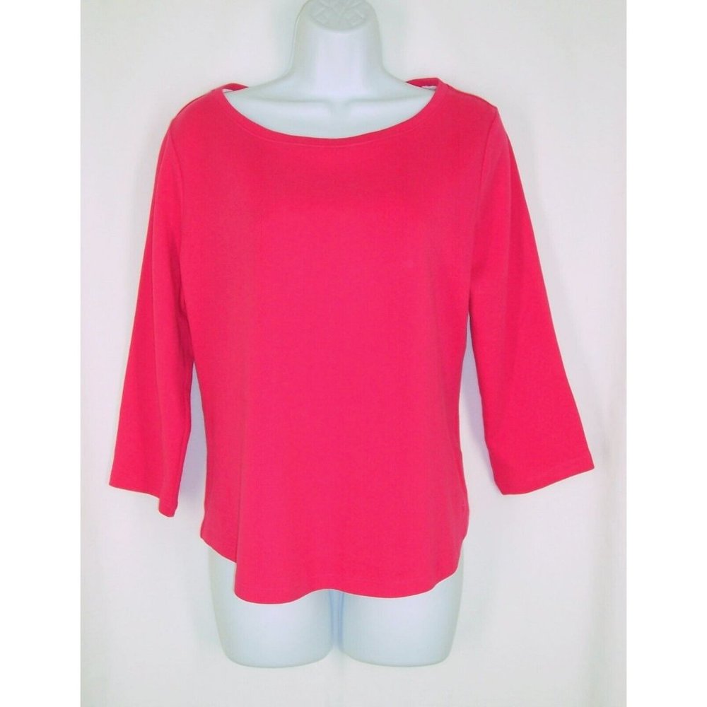 Isaac Mizrahi Live! Essentials Cotton Top M Pink 3/4 Sleeve Curved Hem